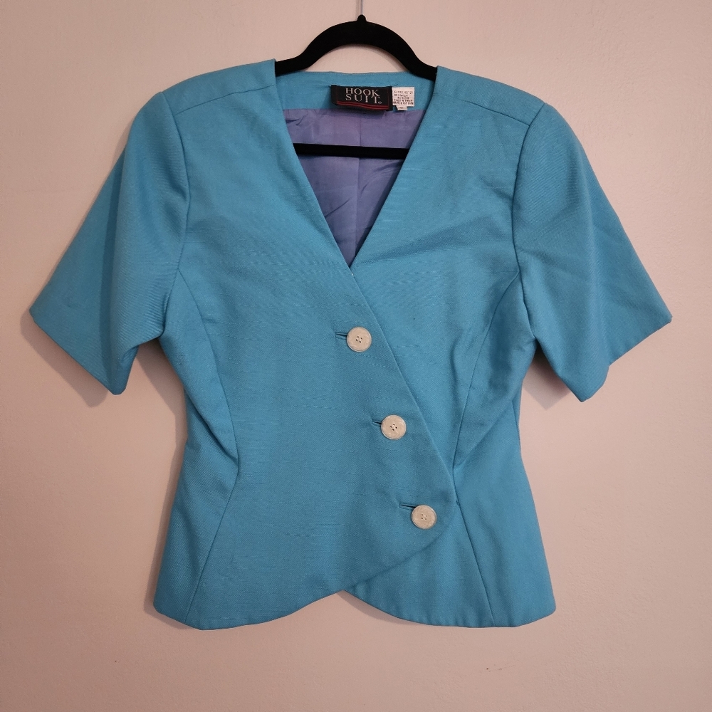 Hook Suit Vintage 80s Style Blue Button-Up Blazer Jacket Asymmetrical Size 12